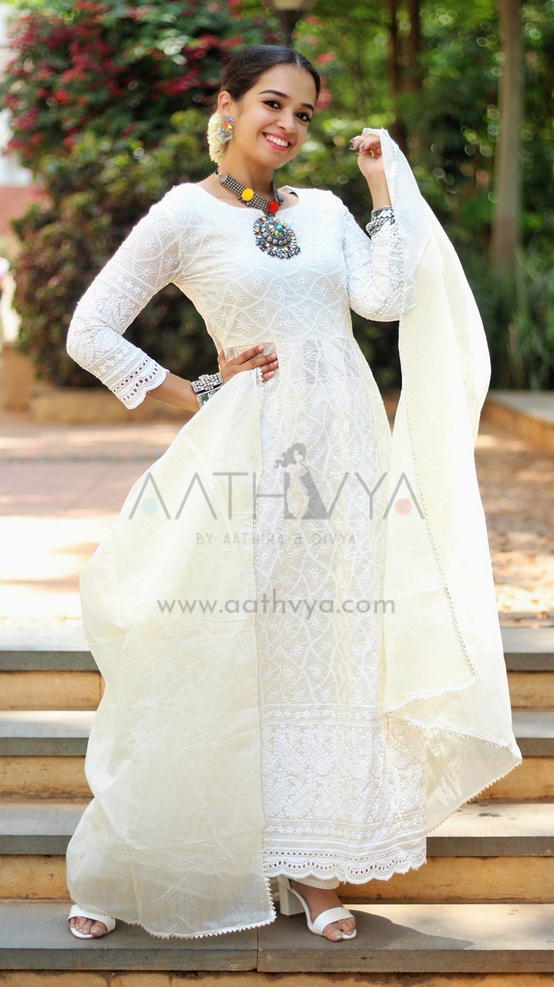 White Pari designer Anarkali Palazzo suit